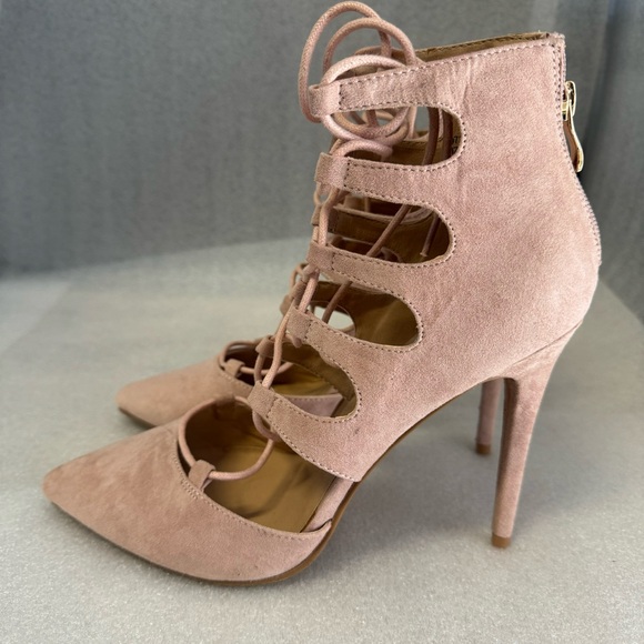Charlotte Russe Heels Pointy Lace-up Stiletto Mauve Dusty Pink Size 10M - Picture 1 of 12